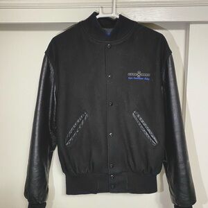 Holloway Black Varsity Jacket with Leather Sleeves